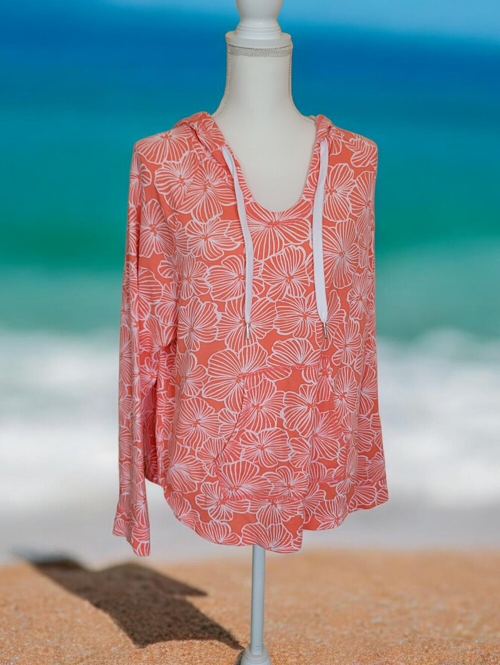 Koolburra by UGG Women’s Coral and White Floral Hooded Cover-Up